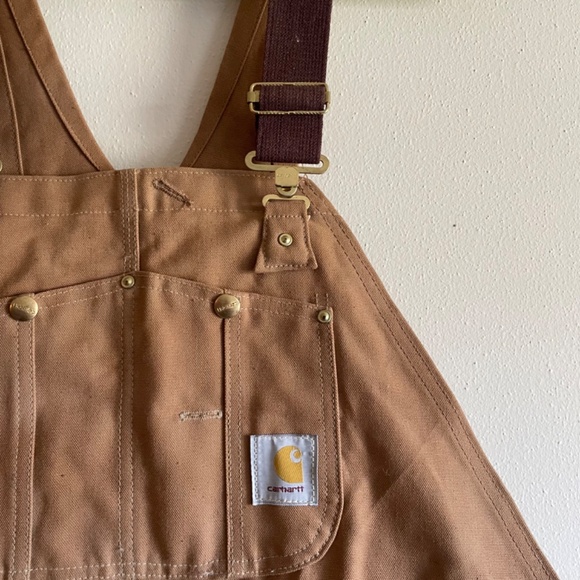 Vintage Carhartt Quilted Lined Canvas Bib Overalls Brown Made In The USA 6FBQZ - Picture 4 of 11